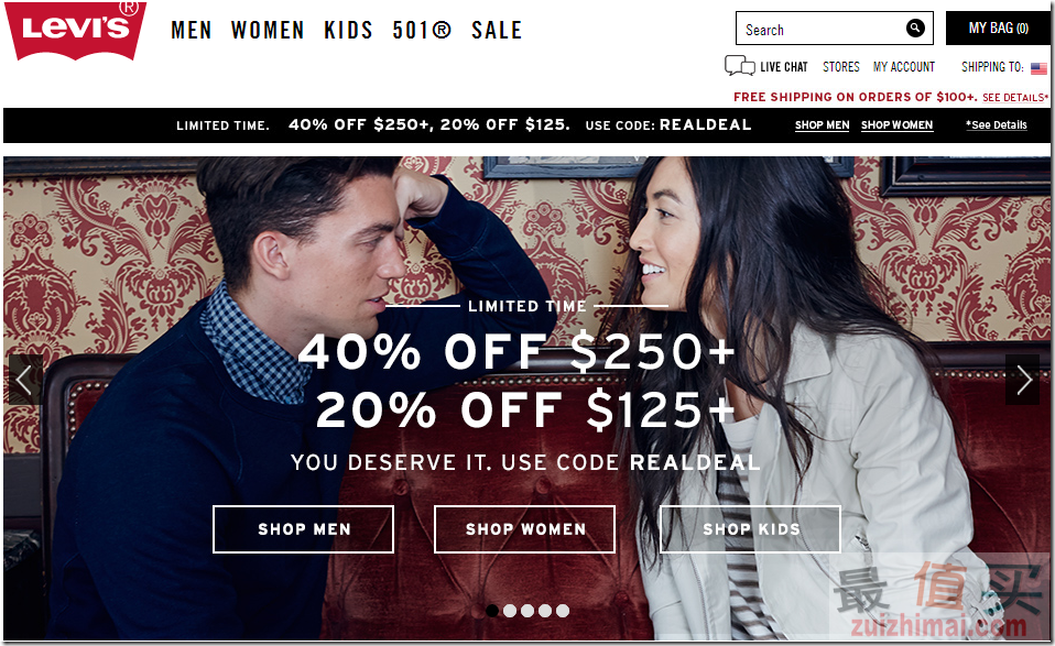 Levi&rsquo;s李维斯4月全场满$250享6折，满$125享8折