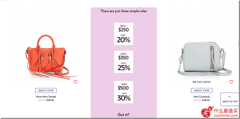 Rebecca Minkoff 美国官网 sale区包款促销低至5折+满$250/350/500额外8/7.5/7折