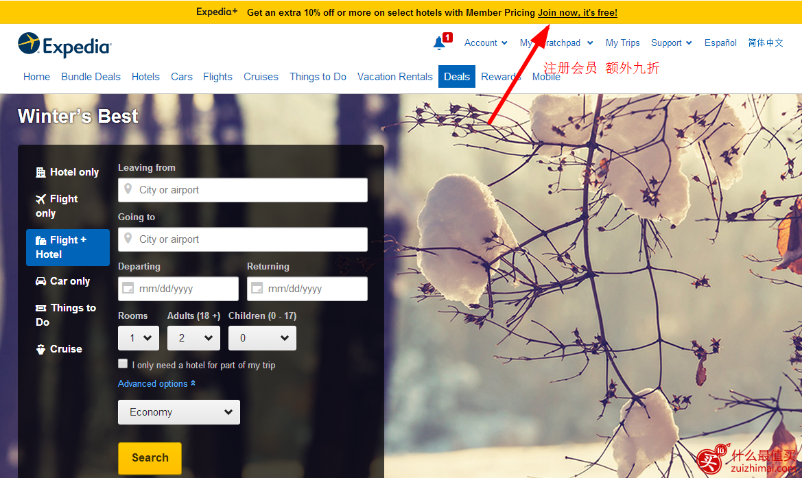 美国Expedia优惠券 冬日酒店特价低至4.5折