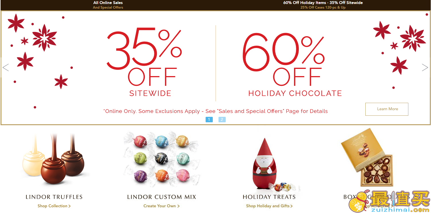 Lindt瑞士莲官网全线6.5折+节日款4折促销 满额包邮