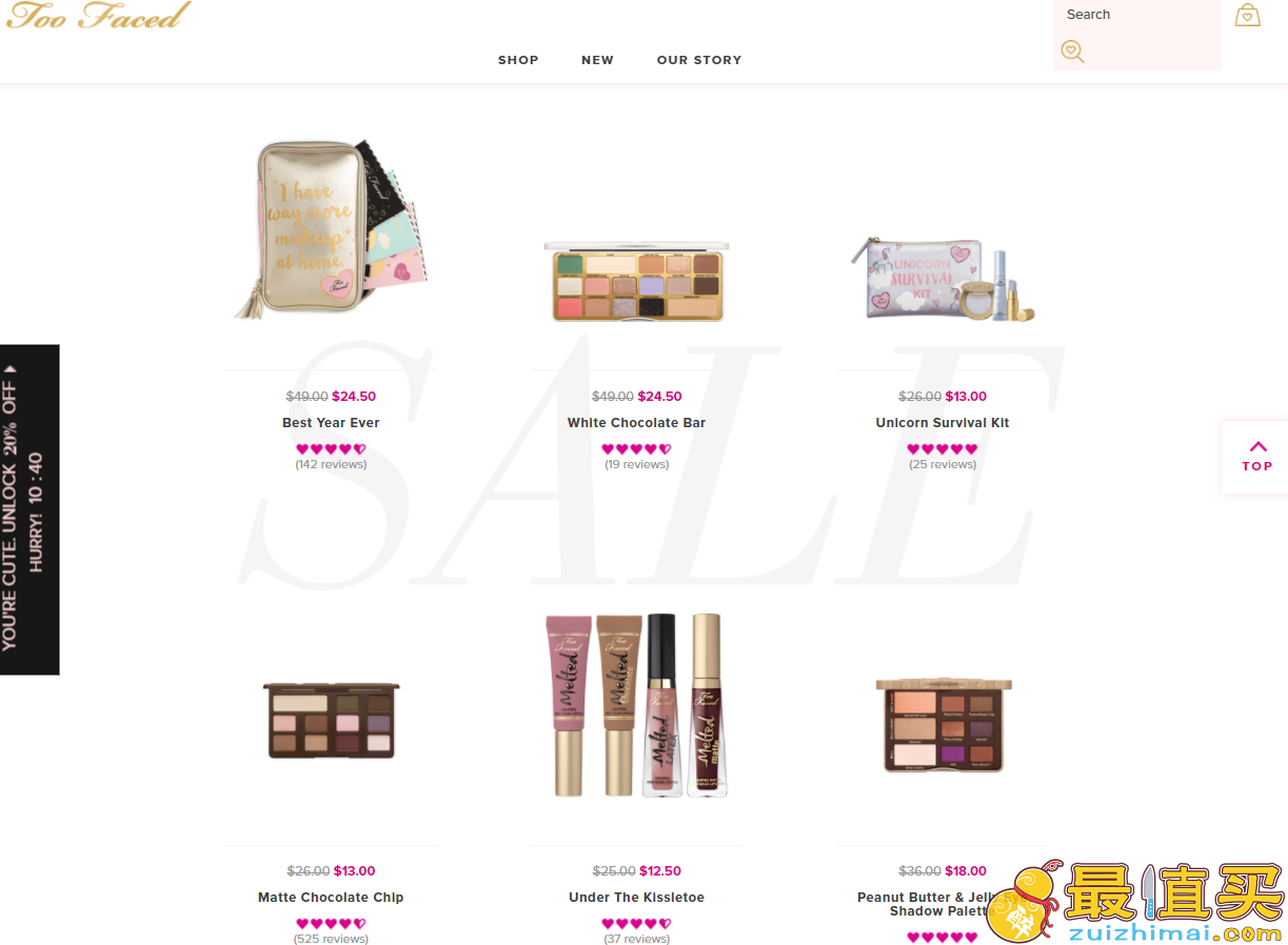 Too Faced Cosmetics美国官网2017优惠码，现有折扣区全部五折，I Want Kandee 眼影高光盘特价.5（约156元）