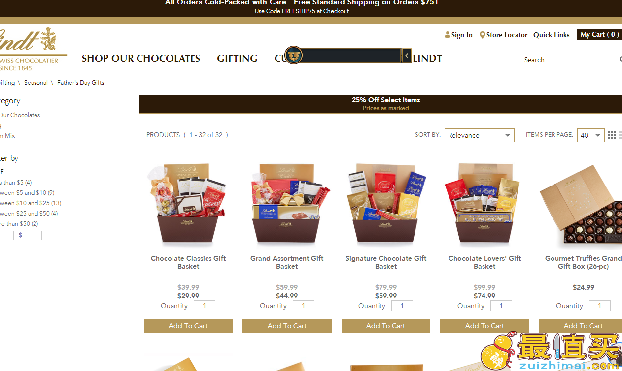 Lindt优惠码2018-Lindt瑞士莲官网父亲节精选巧克力75折促销