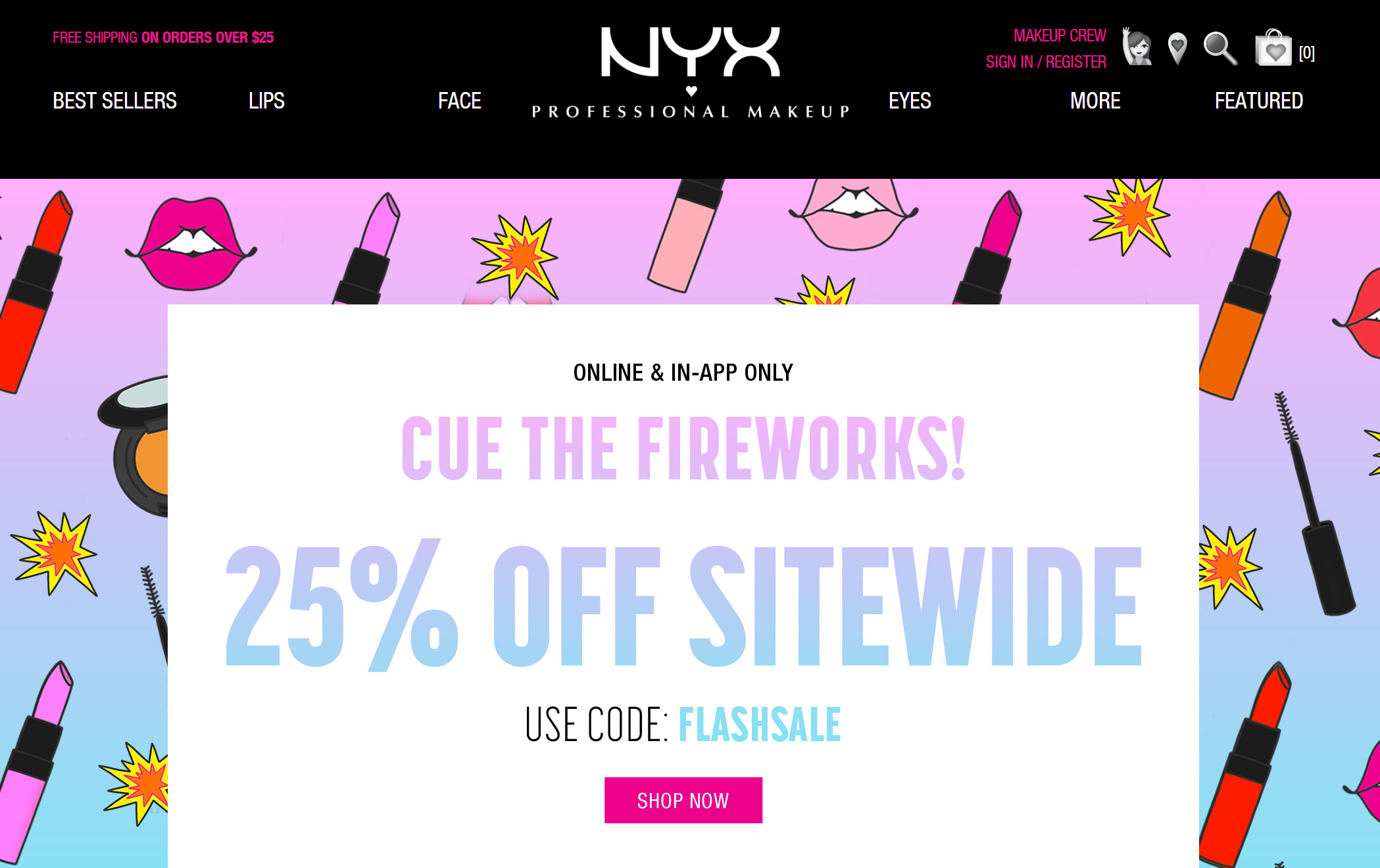 NYX cosmetics优惠码2018-NYX cosmetics全场额外75折