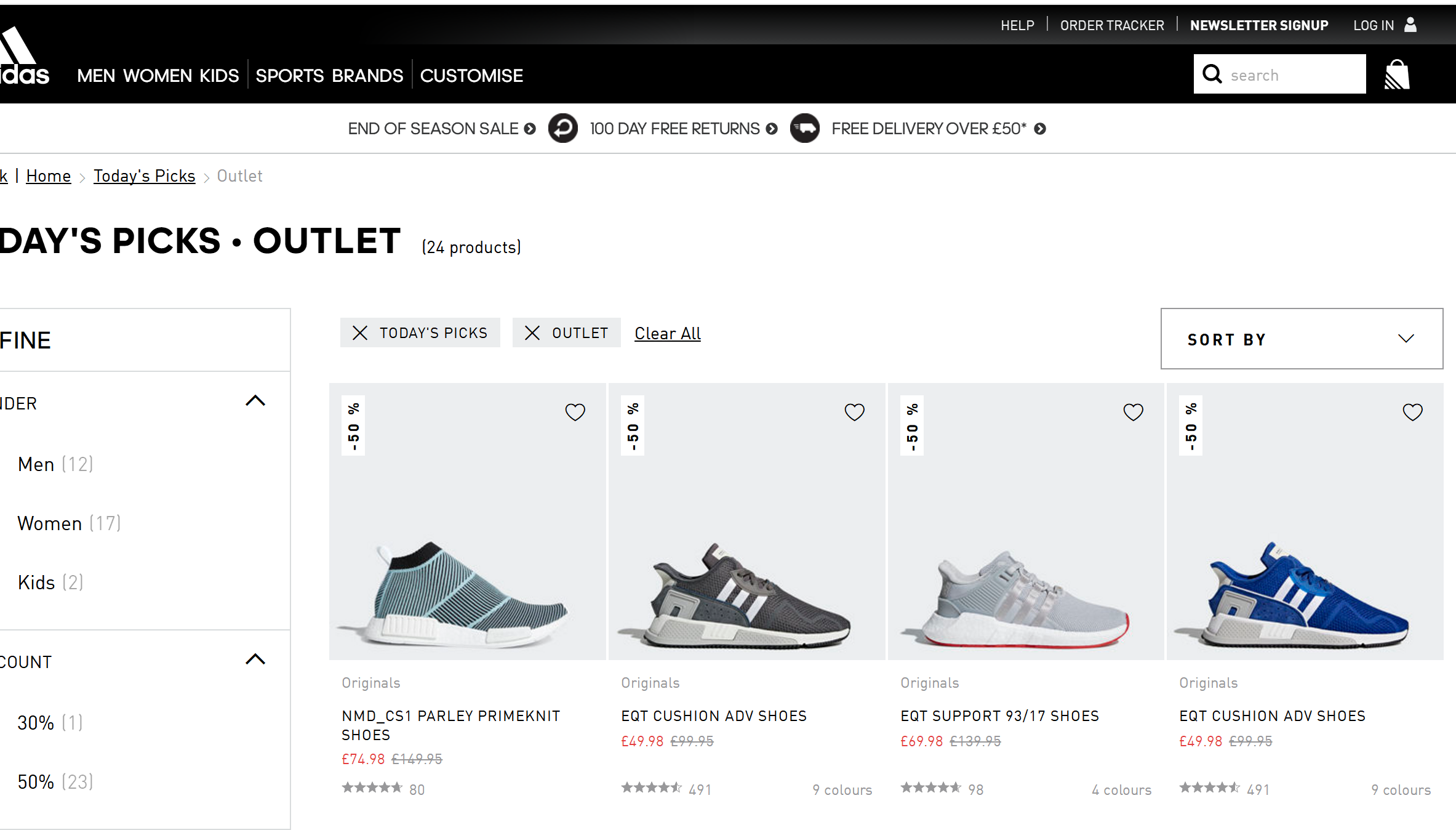 Adidas优惠码2018-Adidas英国官网每日Top Picks商品低至5折+额外8折促销