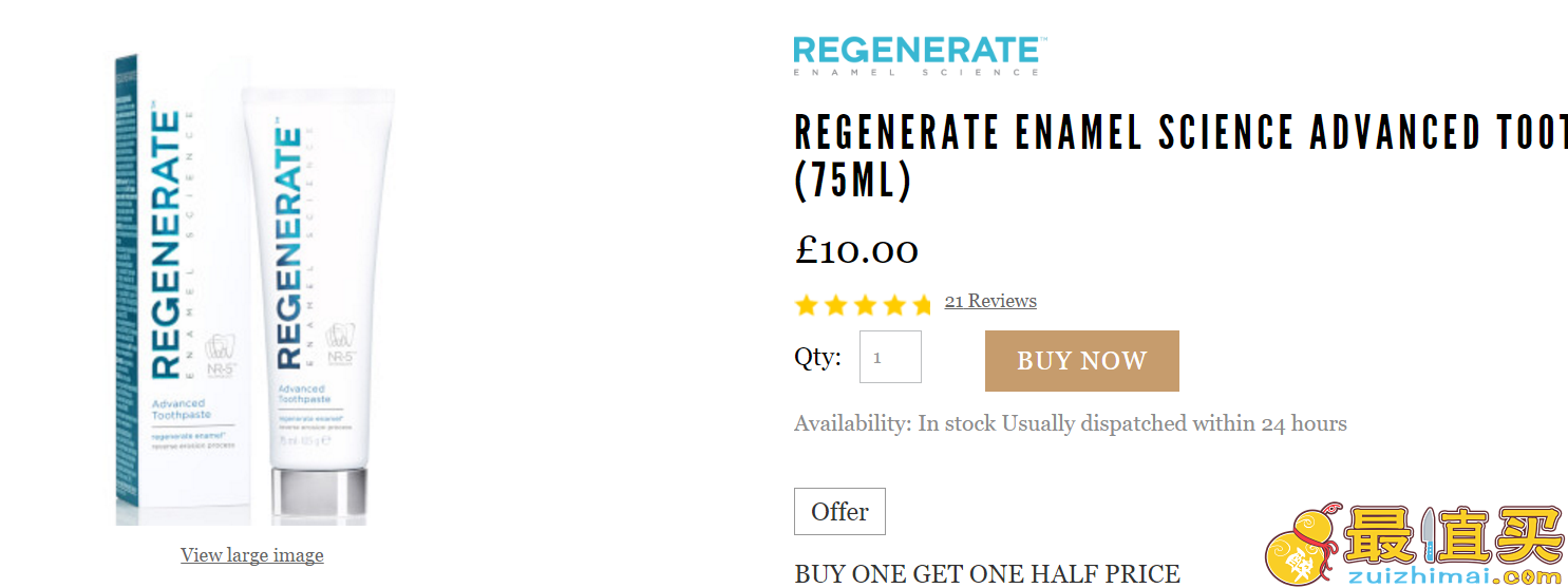 Regenerate修复牙釉质美白固齿牙膏 第二件半价+额外9折！折后£6.75（约60元）