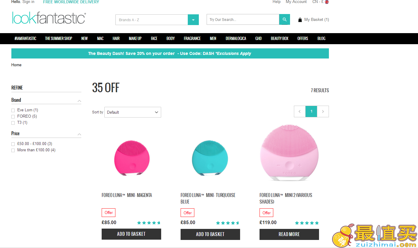 lookfantastic折扣码2018-Foreo mini1 和mini2都是65折，英国站下单，到手分别只要489和684