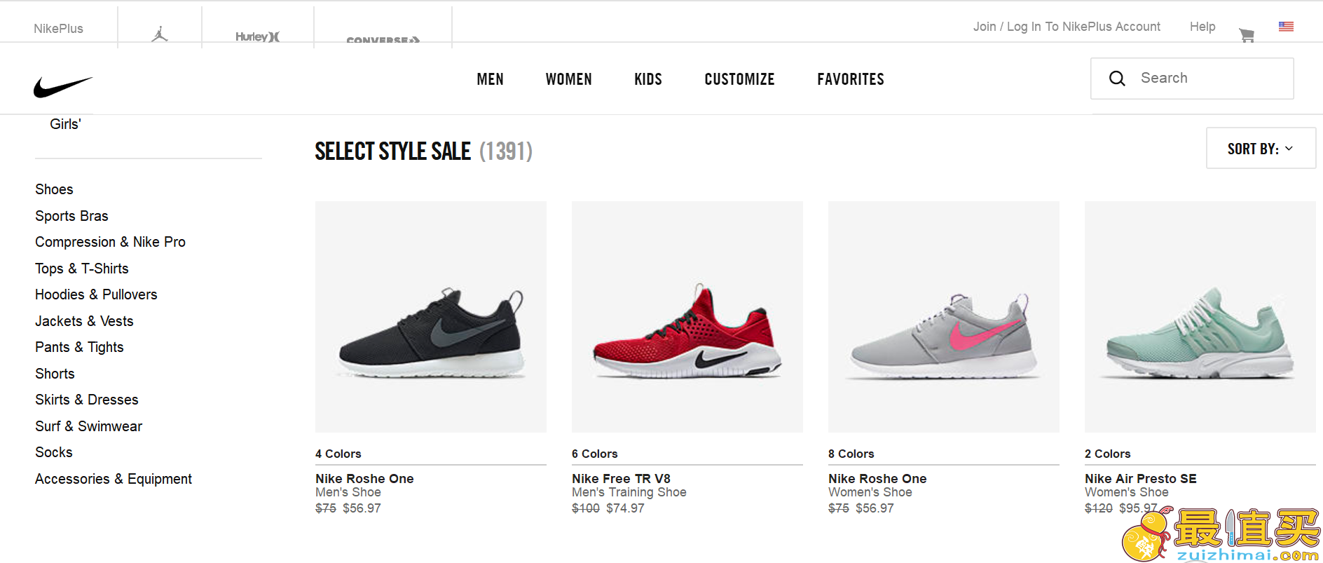 Nike优惠码2018-Air Force1，Air Jordan，Huarache，Roshe等折上折低至5折+额外8折+包邮，$5起
