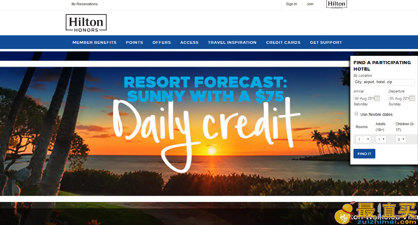 Hilton希尔顿折扣码2018-Hilton希尔顿优惠活动：入住美洲地区指定Resort酒店可获每天美元餐饮消费券