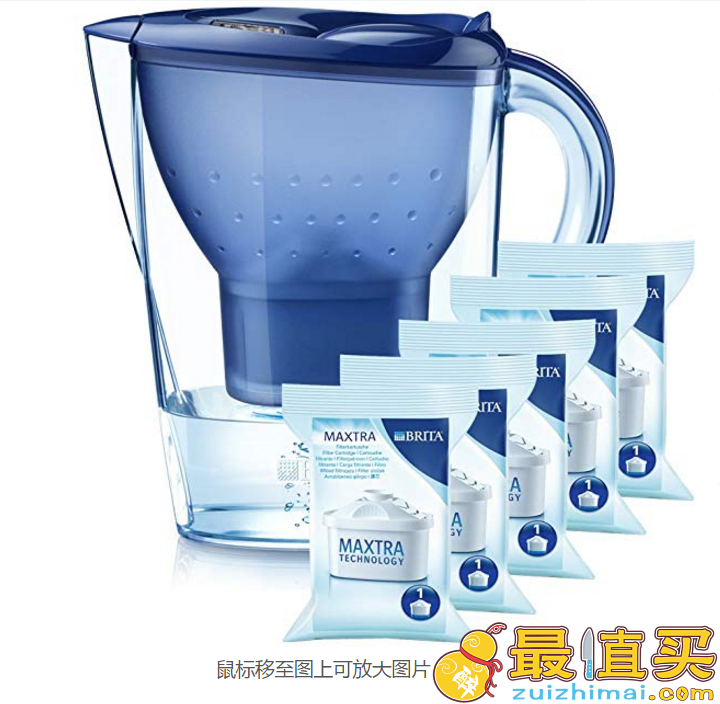 立减200 ￥259秒杀Brita经典系列 一壶6芯 Brita德国技术碧然德滤水壶 Marella XL 3.5L 一壶五芯(蓝色)(包含壶内自带滤芯及包装盒内滤芯)