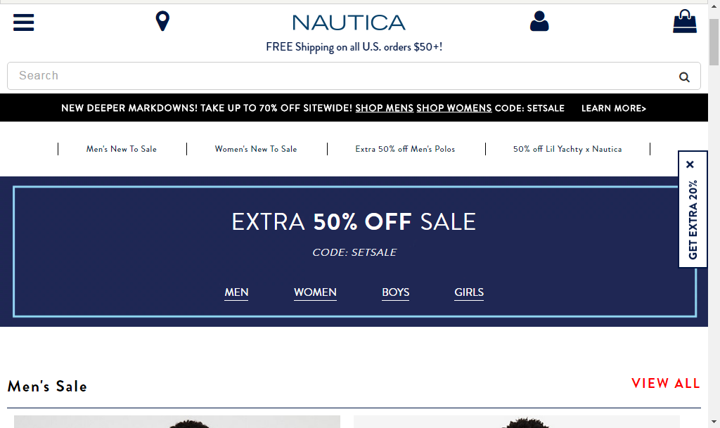 NAUTICA美国官网优惠码2018 折扣区男女服饰额外5折促销满额免邮