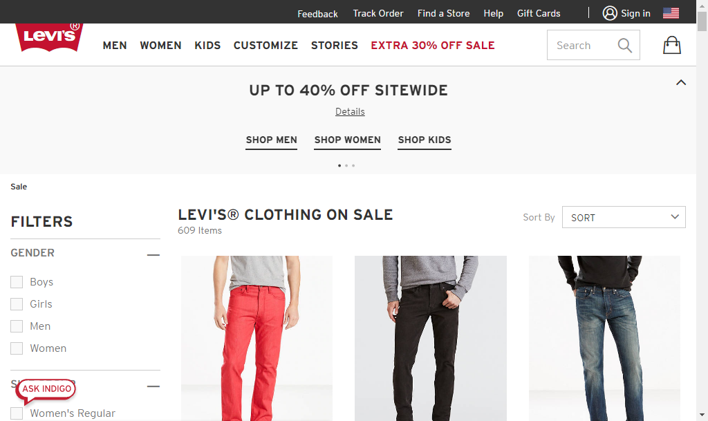 Levi's美国官网优惠码2018 哥伦布日现有折扣区服饰低至4折 额外7折促销满额免邮