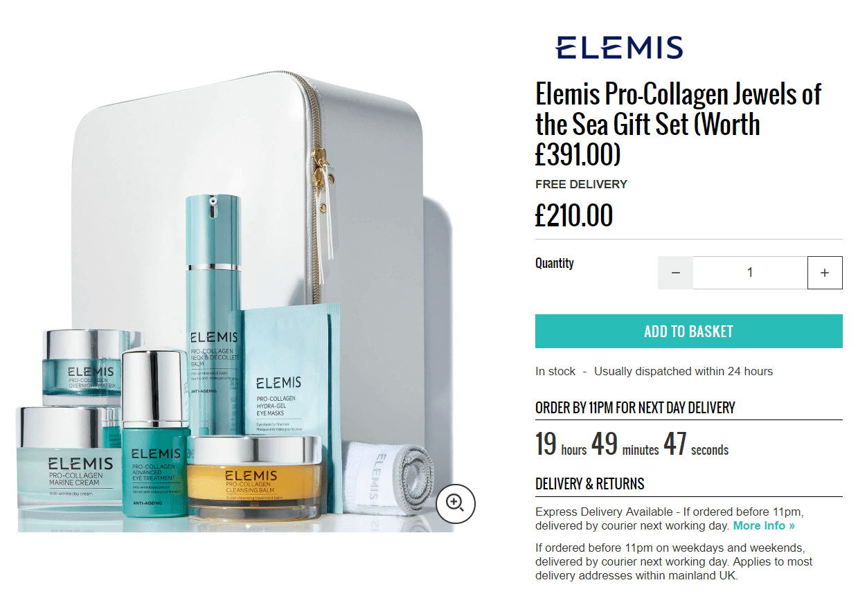 限时一天 lookfantastic现有Elemis 海洋瑰宝礼盒£168(4.3折 价值£391)
