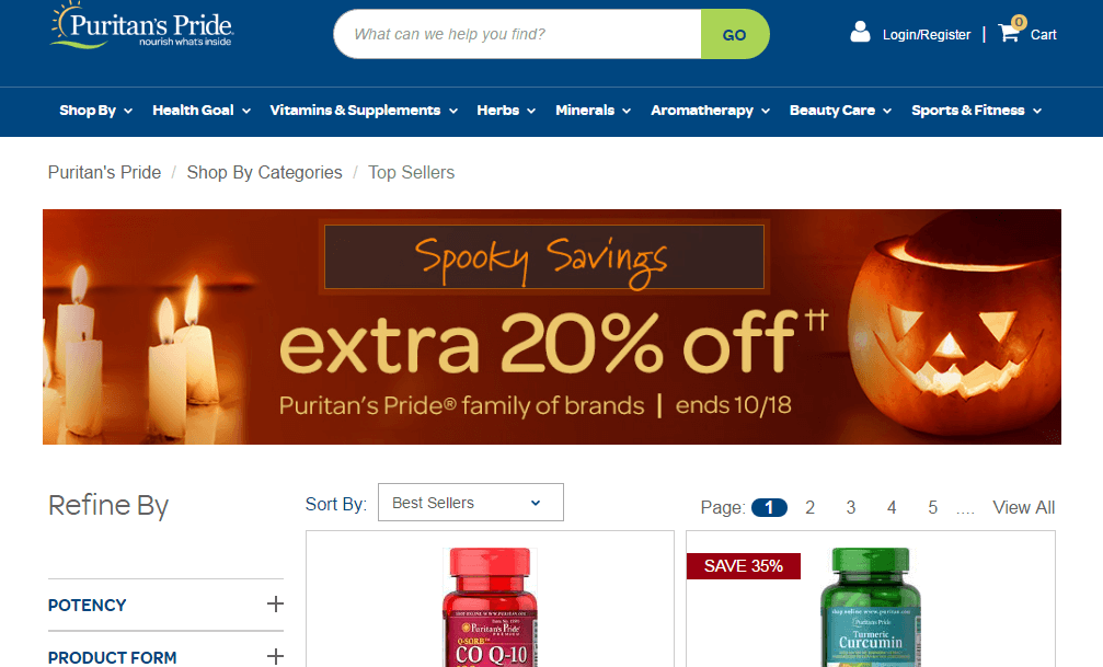 Puritan’s Pride普瑞登官网优惠码2018 万圣节精选保健品买2送3 额外8折满额免邮