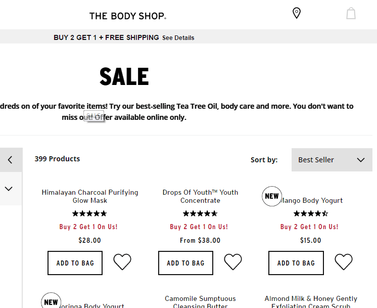 The Body Shop优惠码2018 现有洗护产品买三免一促销满额免邮