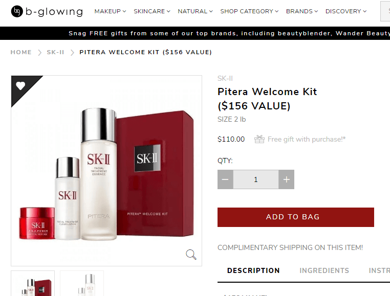 B-glowing优惠码2018 SK-II Pitera神仙水套装（价值$156 ）凑单7折$77