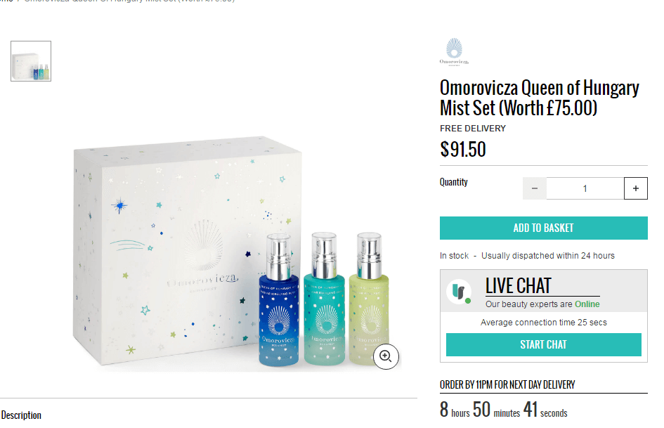 lookfantastic折扣码2018 Omorovicza限量版皇后水礼盒7折£48.3（约436元）