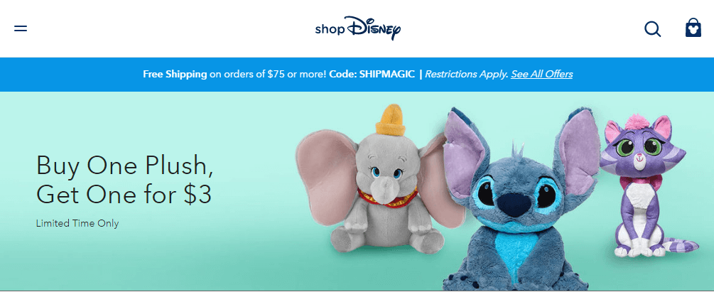 shopDisney优惠码2018 精选商品买一件第二件直接$3促销满额免邮