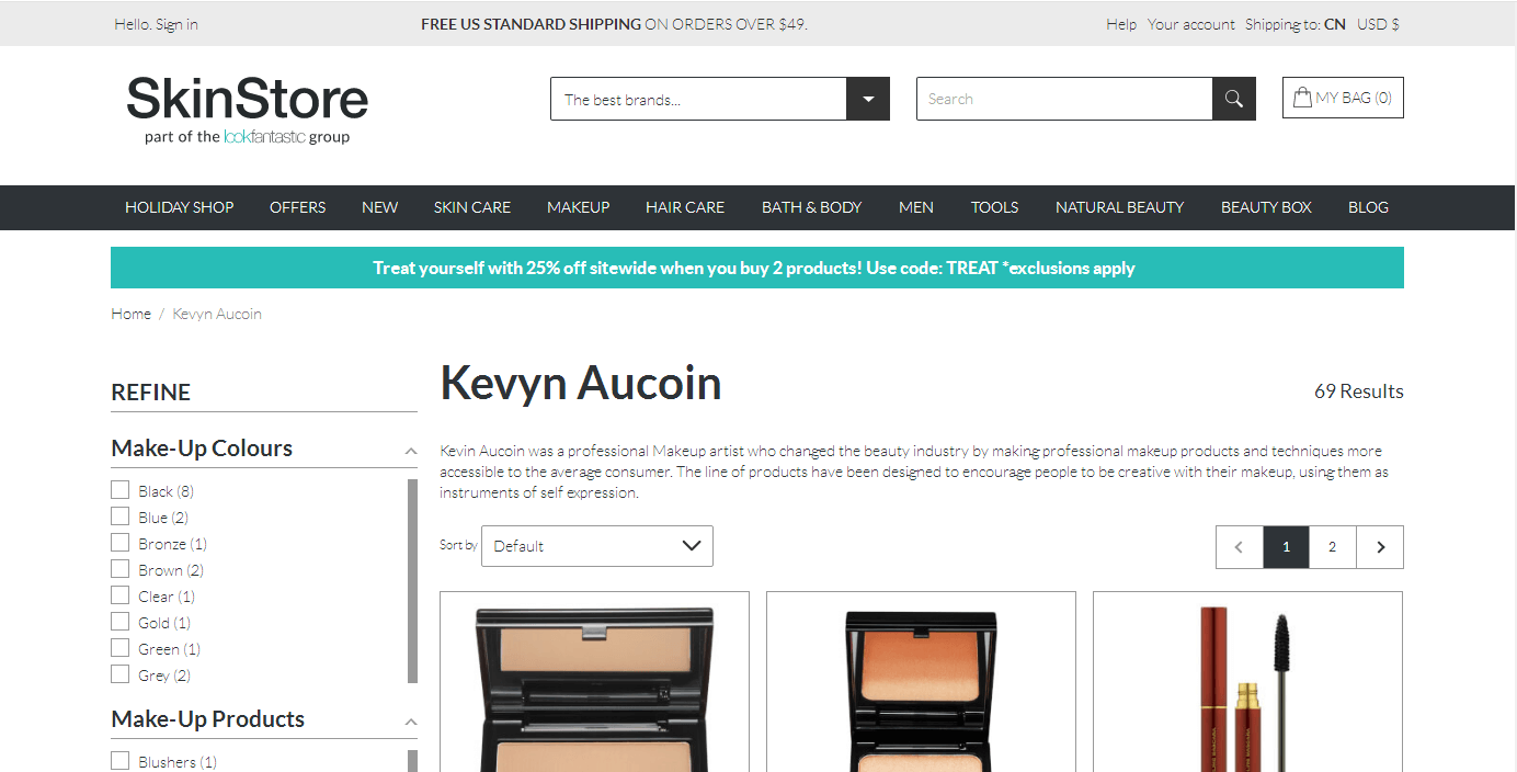 SkinStore优惠码2018 现Kevyn Aucoin彩妆产品全场额外7.4折促销满额免邮