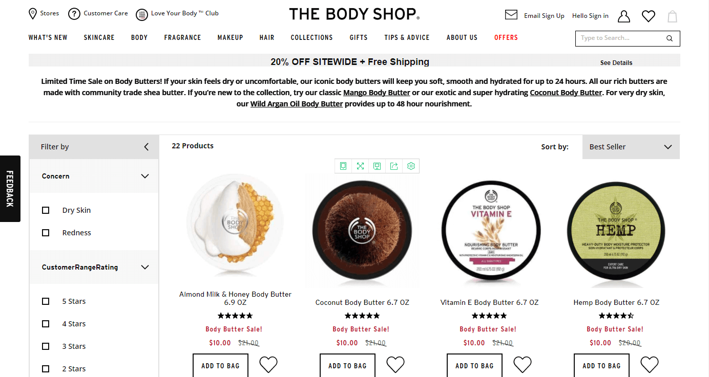 The Body Shop优惠码2018 精选大碗身体乳200ml一律相当于5折