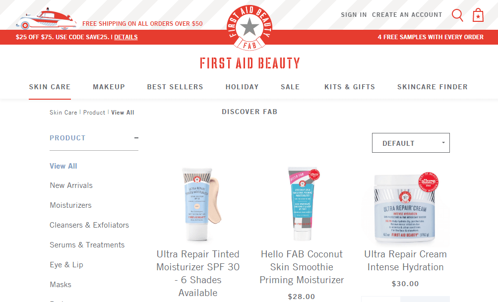 First Aid Beauty优惠码2018 全场护肤产品满$75立减$25促销满额免邮