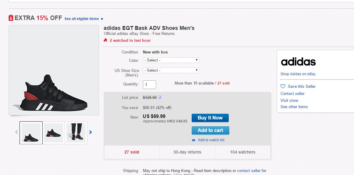 eBay优惠码2018 adidas阿迪达斯 EQT BASK ADV 男款运动休闲鞋折后价.49叠加-10-图片1