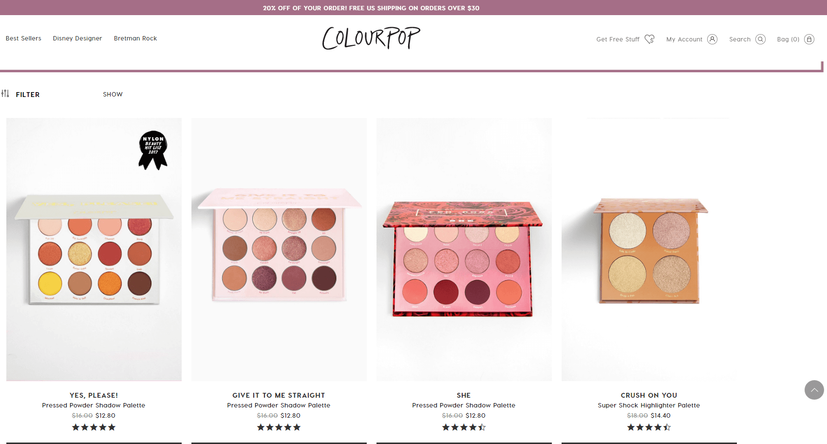 Colourpop卡拉泡泡优惠码2026 全场彩妆无门槛8折促销满额包邮