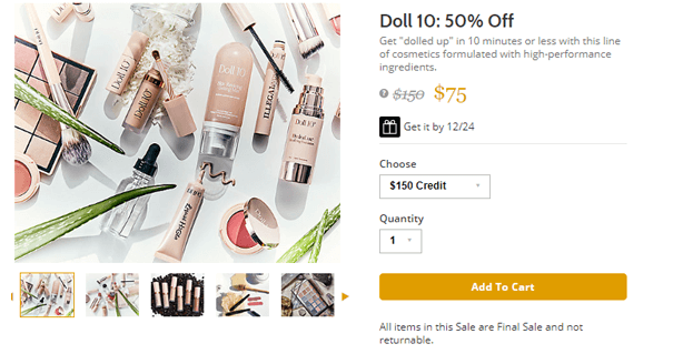 Gilt City优惠码2018 Doll 10官网代金券5折在售$50收$100购物券