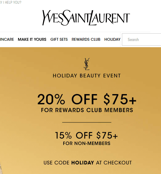 YSL Beauty优惠码2018 黑五会员购物满享额外8折+免费刻字非会员享85折