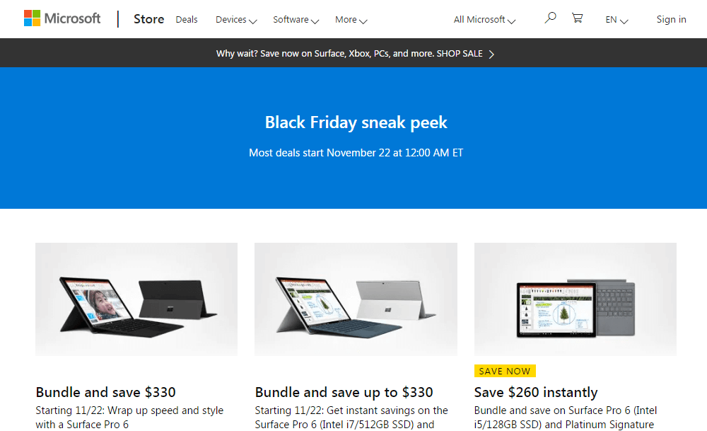 Microsoft优惠码2018 黑五促销开启Surface Pro 6套装9