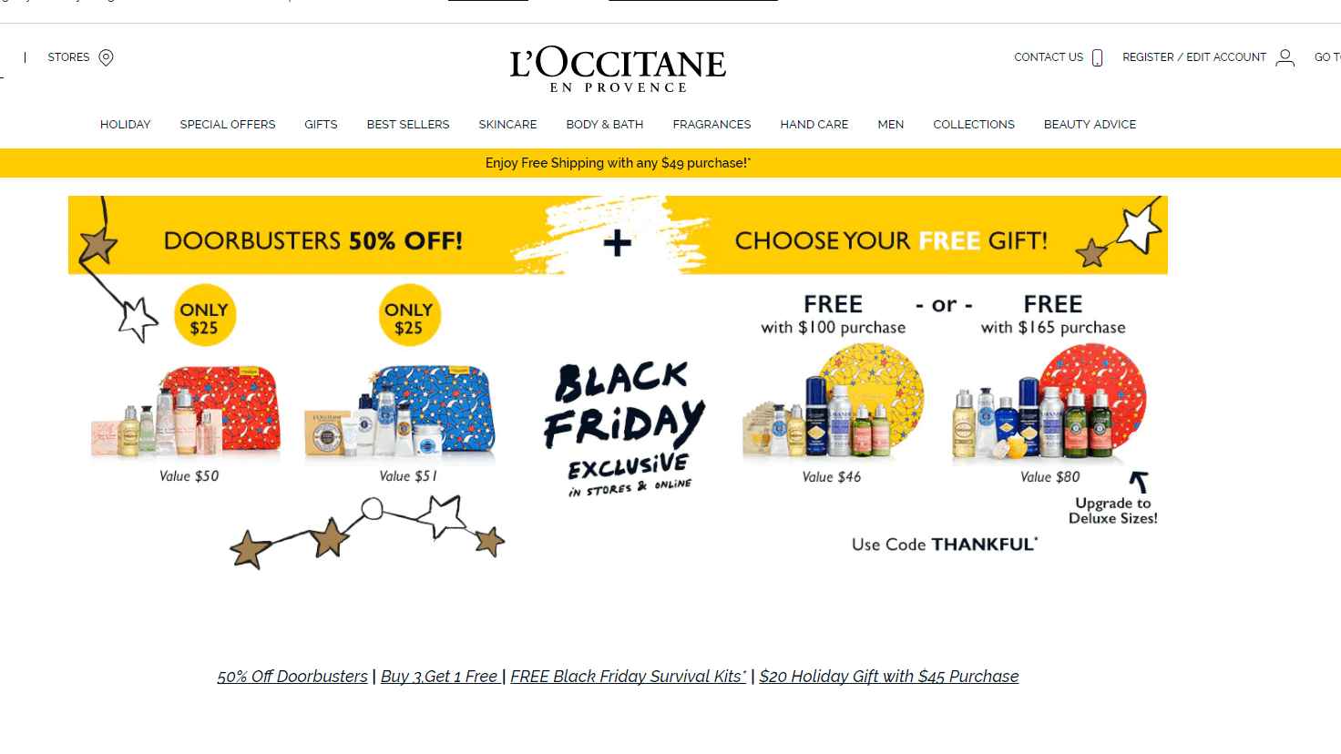 L’Occitane欧舒丹优惠码2018 黑五精选低至5折+最高送赠品美国满额包邮
