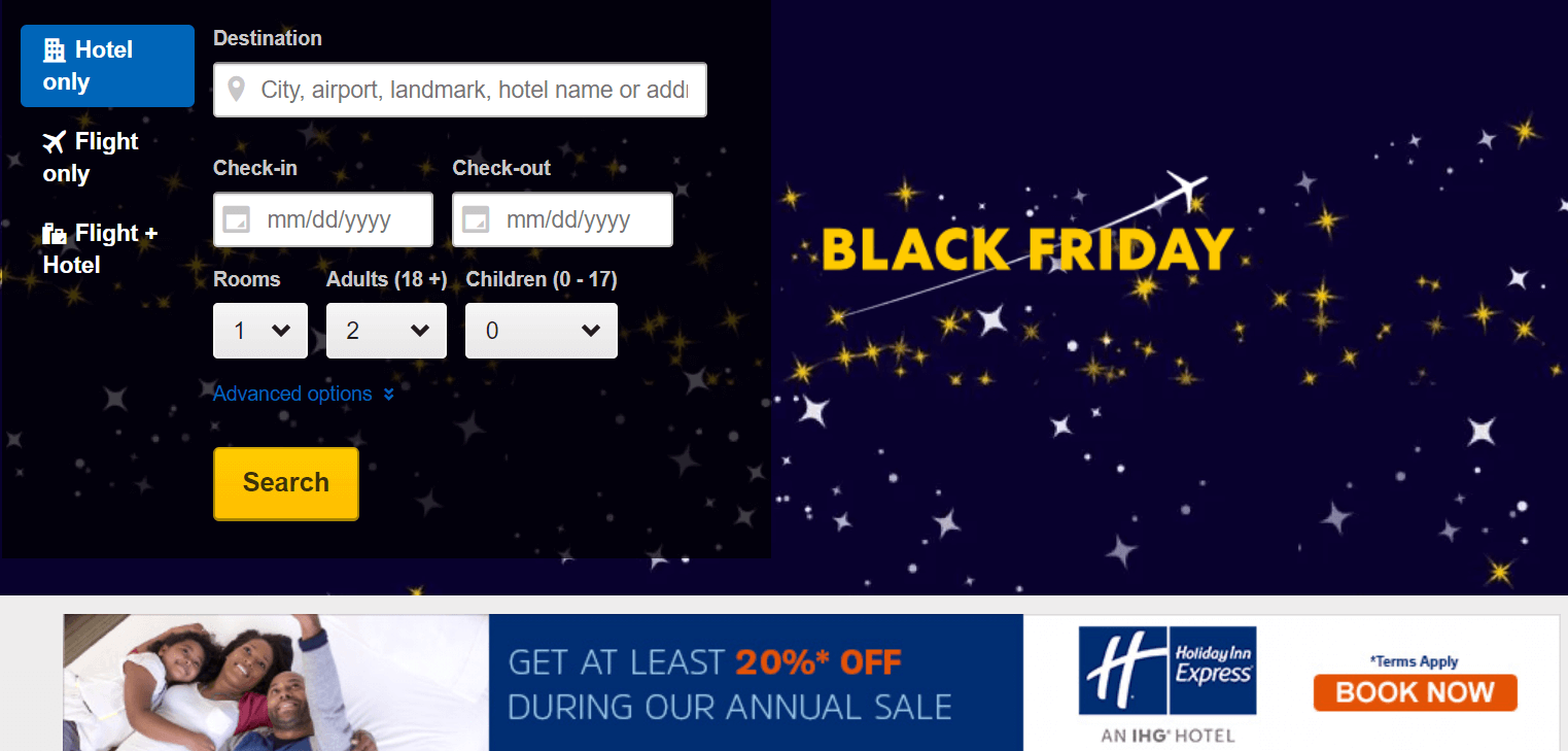 Expedia优惠码2018 黑五 酒店机票 立减$100+ 额外2.5折，先到先得