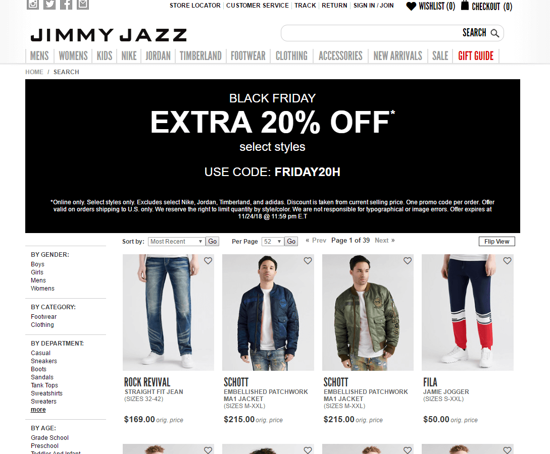 Jimmy Jazz优惠码2018 黑五精选Adidas、Nike等大牌服饰额外8折促销美国运费.95
