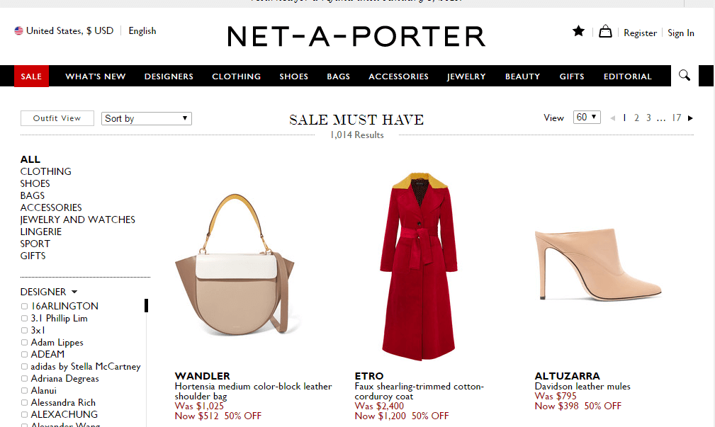Net-A-Porter优惠码2018 cyber monday限时24小时折扣区额外85折