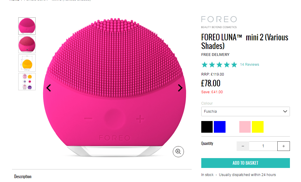 LookFantastic折扣码2018 Foreo Mini2 Fushia 色号新低价线上6.5折+额外8折 到手约561元-图片1