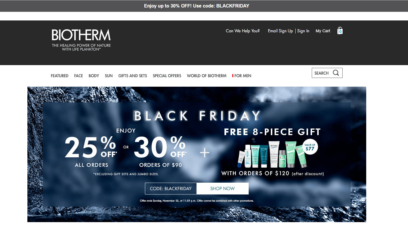 Biotherm碧欧泉优惠码2018 全场25% OFF 满得30% OFF！