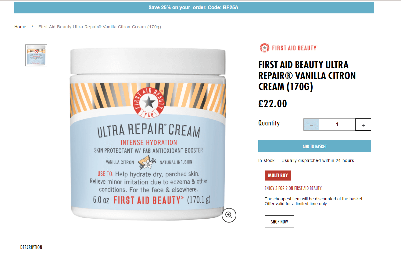 HQhair折扣码2018 升级！买三免一+额外8折！First Aid Beauty急救面霜 170g折后价£11.74(约104元)