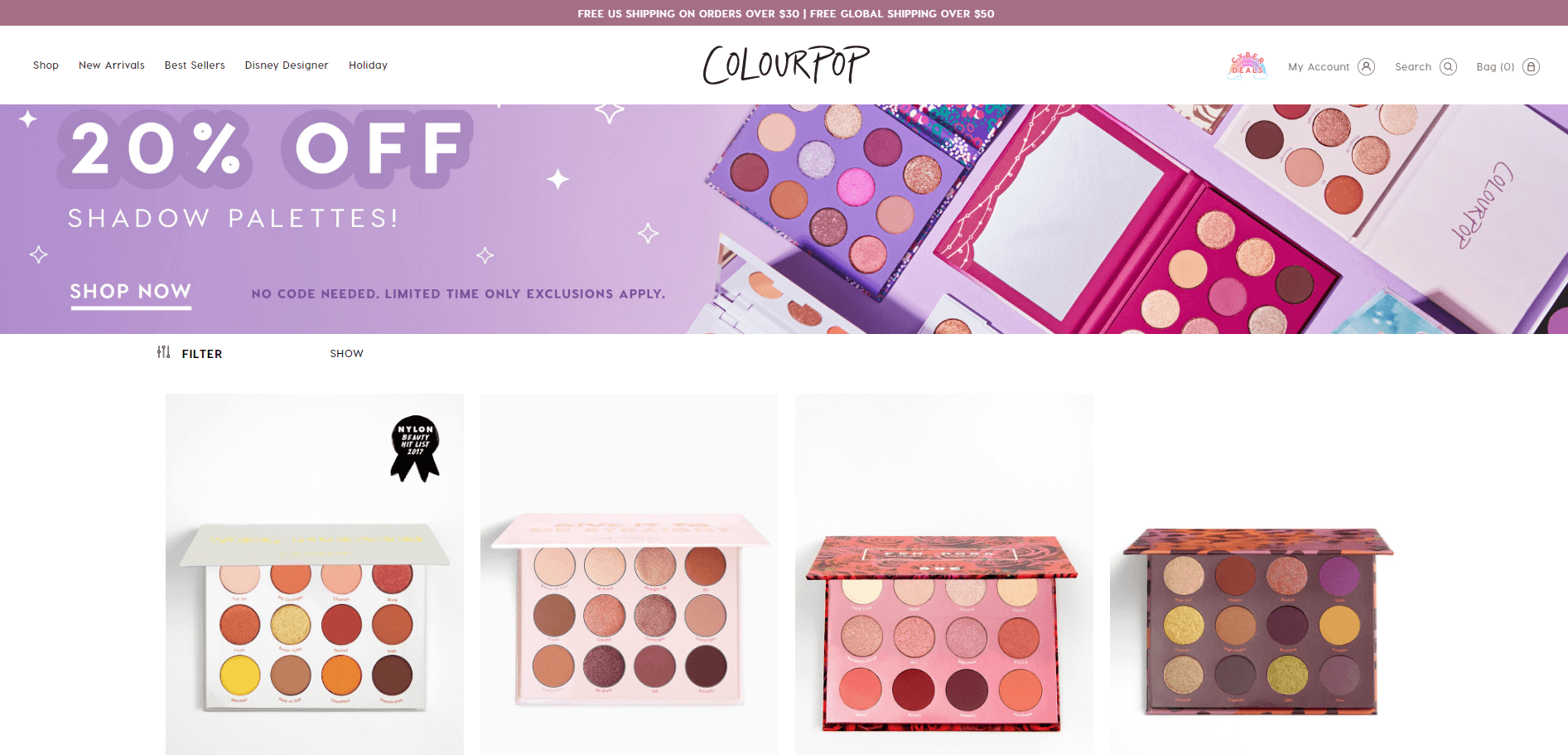 Colourpop卡拉泡泡优惠码2018 黑五精选唇部彩妆7折+眼影盘8折促销满额免邮