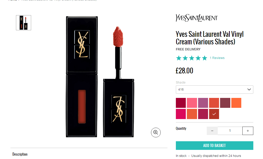 Lookfantastic折扣码2018 解禁直邮！ YSL圣罗兰 黑管416 SYCHEDELIC CHILI小辣椒色售价£28