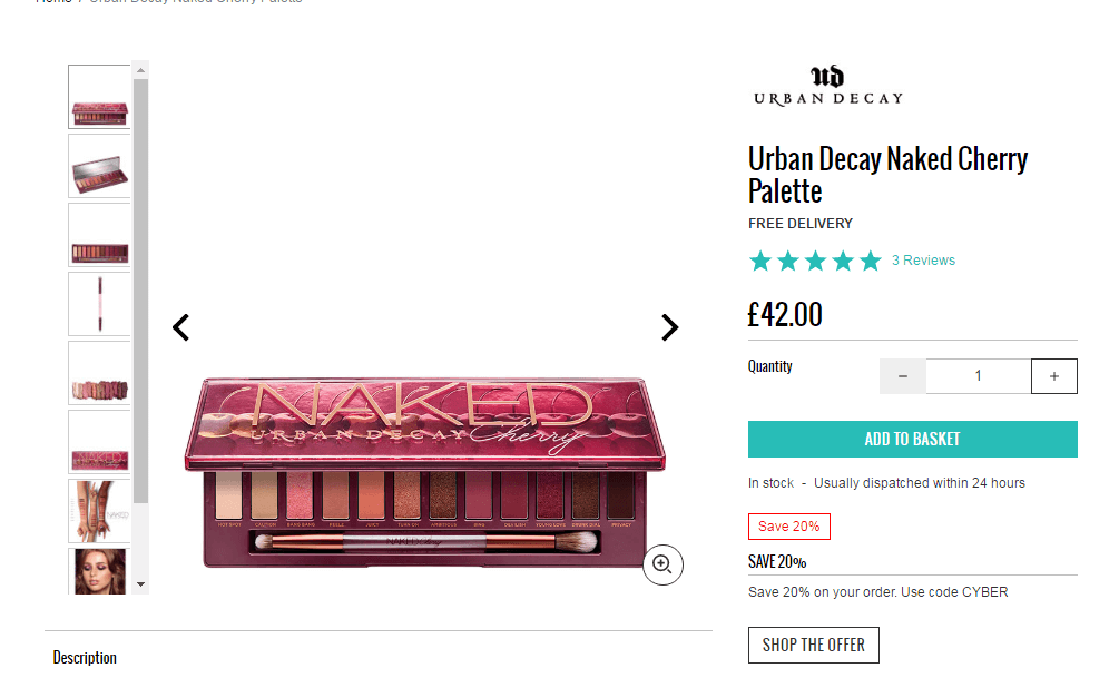 Lookfantastic折扣码2018 解禁直邮！Urban Decay全新樱桃系列12色眼影盘75折£31.5（约280元）