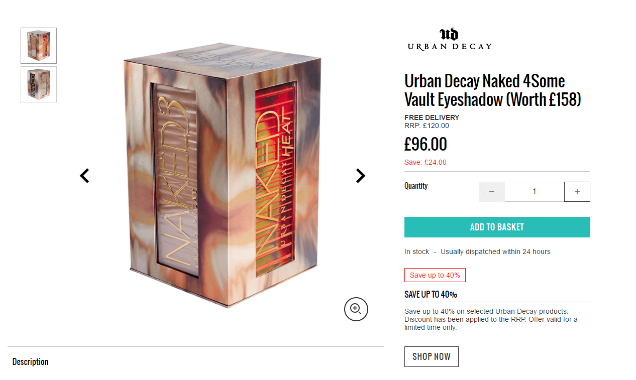 Lookfantastic折扣码2018 新低+解禁直邮！Urban Decay Naked 眼影盘4件套盒7.6折£91.2（约811元）-图片3