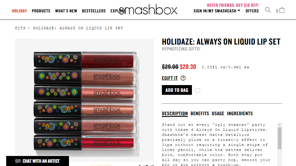 Smashbox优惠码2018 圣诞限定唇釉礼盒7.5折.3（约107元）+满赠5件套礼包-图片1