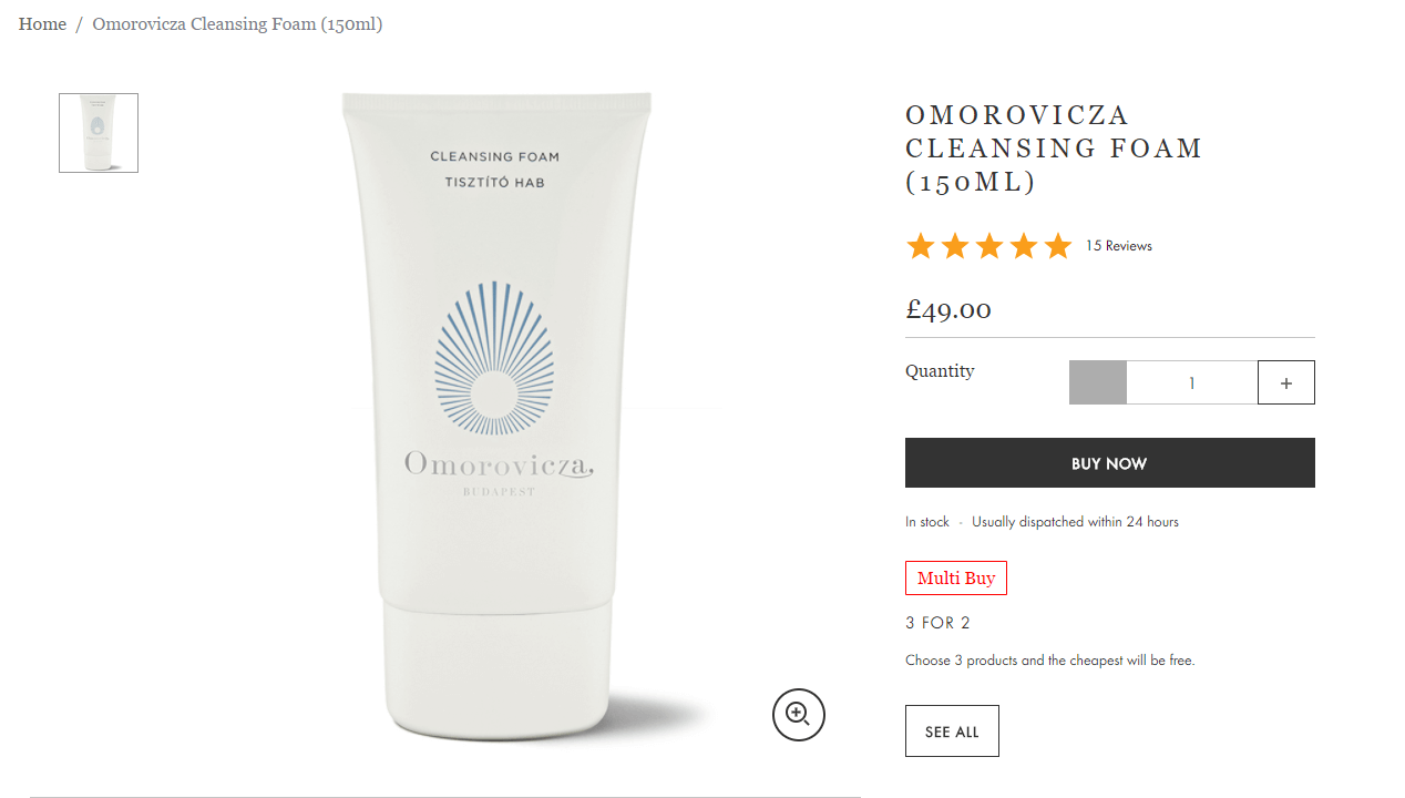 Beauty Expert折扣码2018 买三免一+额外75折！Omorovicza 薄荷泡沫洁面 150ml折后价£24.5（直邮到手约219元）-图片1