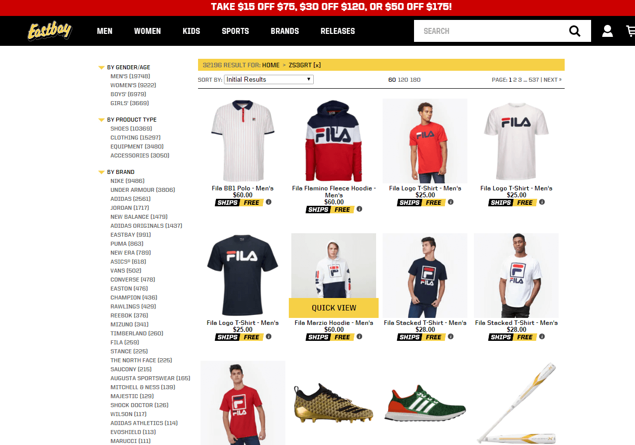 Eastbay优惠码2018 精选adidas、Nike等运动鞋服最高立减$50促销美国免邮