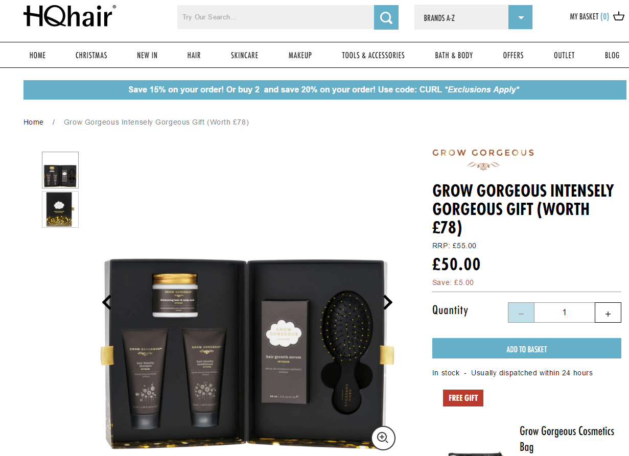 HQHair折扣码2018 Grow Gorgeous丰盈固发礼盒8.2折￡45（约394元）满￡40/380元即可免费直邮国内-图片1