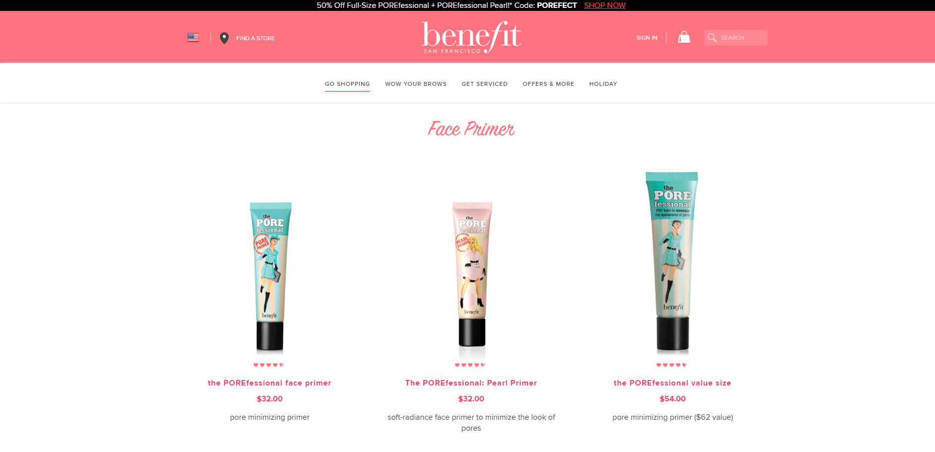 Benefit Cosmetics优惠码2018 现有精选妆前乳5折闪促满额免邮