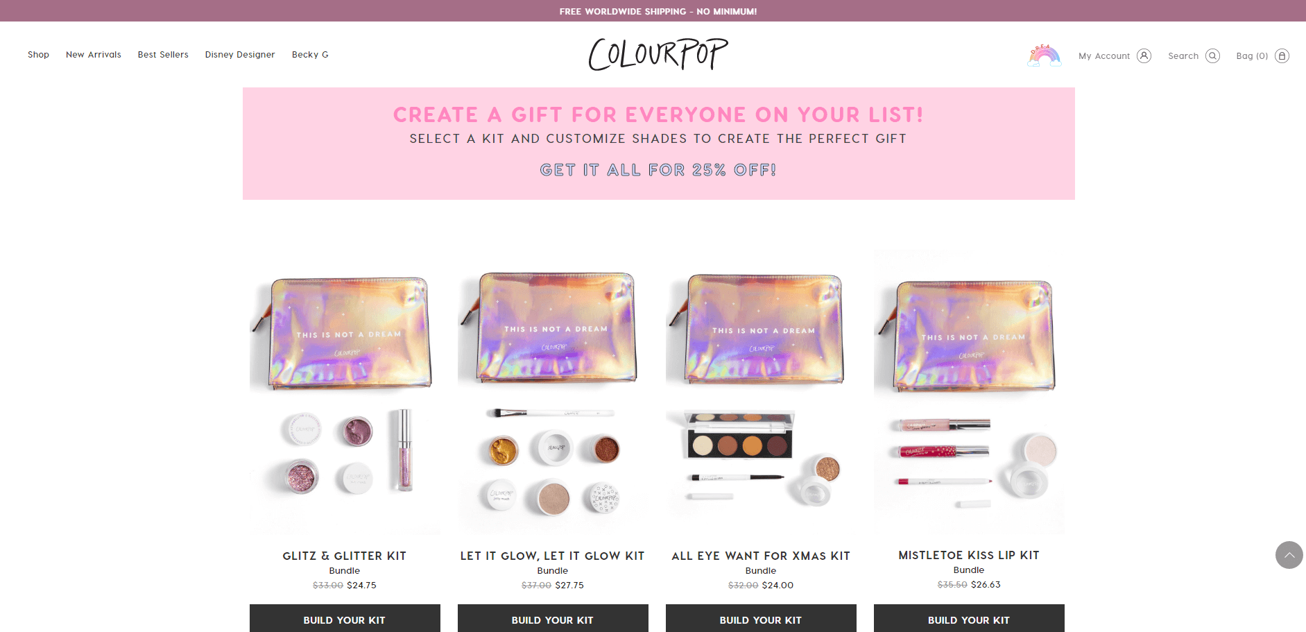 Colourpop卡拉泡泡优惠码2018 精选彩妆套组额外75折圣诞12日促销