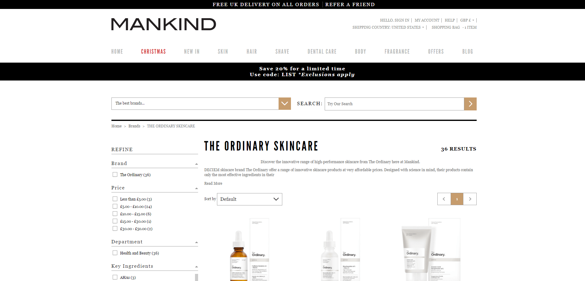 Mankind折扣码2018 现有The ordinary全线82折+不限购促销5%咖啡因+EGCG眼部精华、10%+Zinc烟酰胺精华都有-图片1