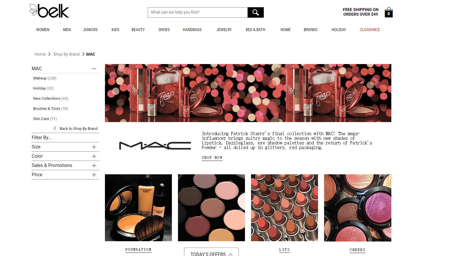 Belk优惠码2018 精选MAC Cosmetics圣诞系列75折+满赠好礼促销美国免邮