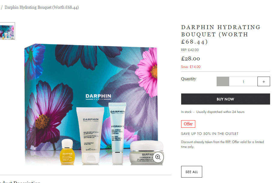 Beauty expert折扣码2018 arphin迪梵活水面霜超值礼盒6.7折£28（约244元）