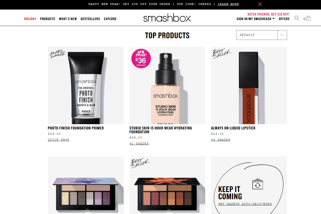 Smashbox优惠码2018 庆新年全场正价彩妆额外8折促销圣诞限量低至5折还有